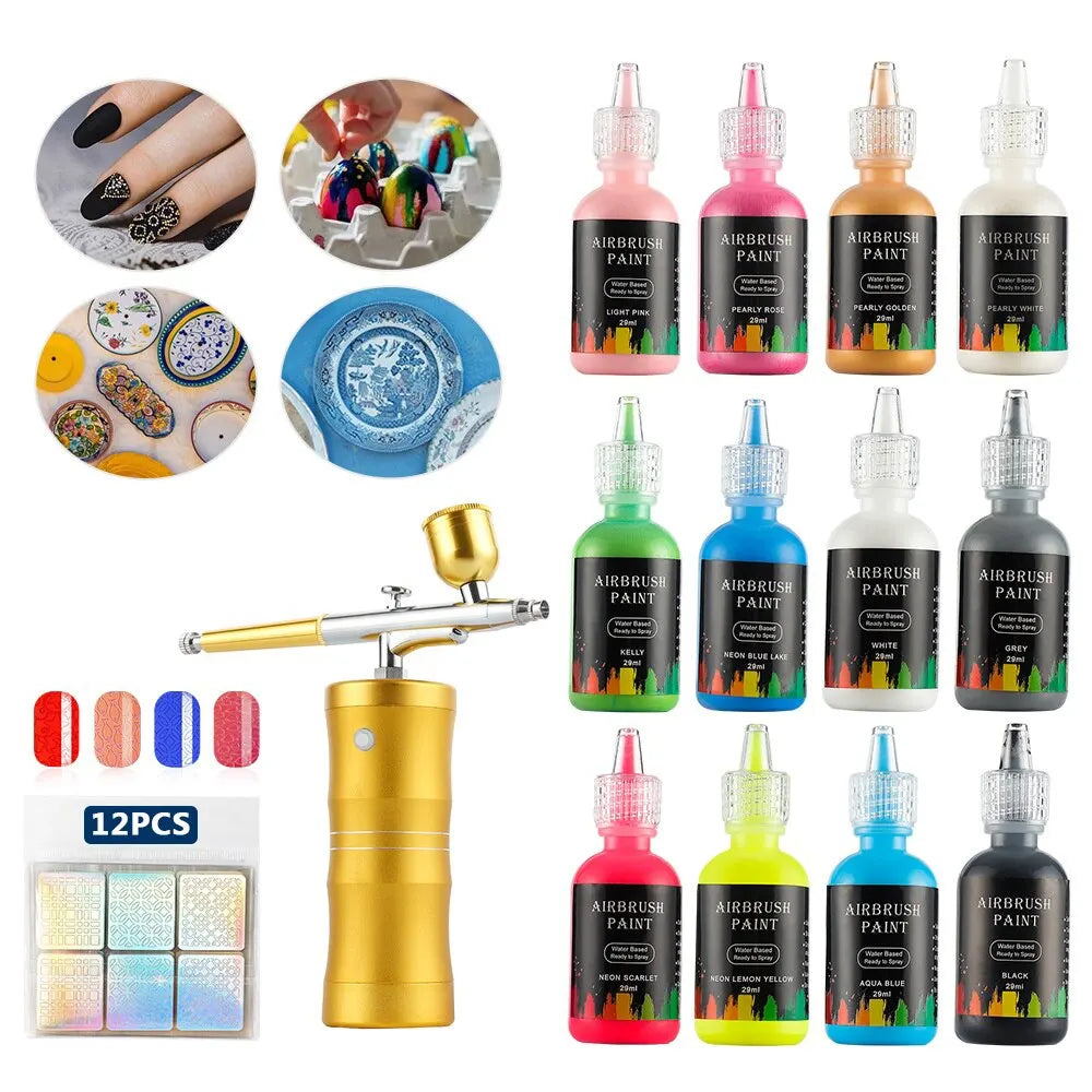 29ml DIY Airbrush Nail Art 6/12PCS Inks Acrylic Paint Ink Set Women Combo Pigments for Spray Art Nail Stencils Painting Tools
