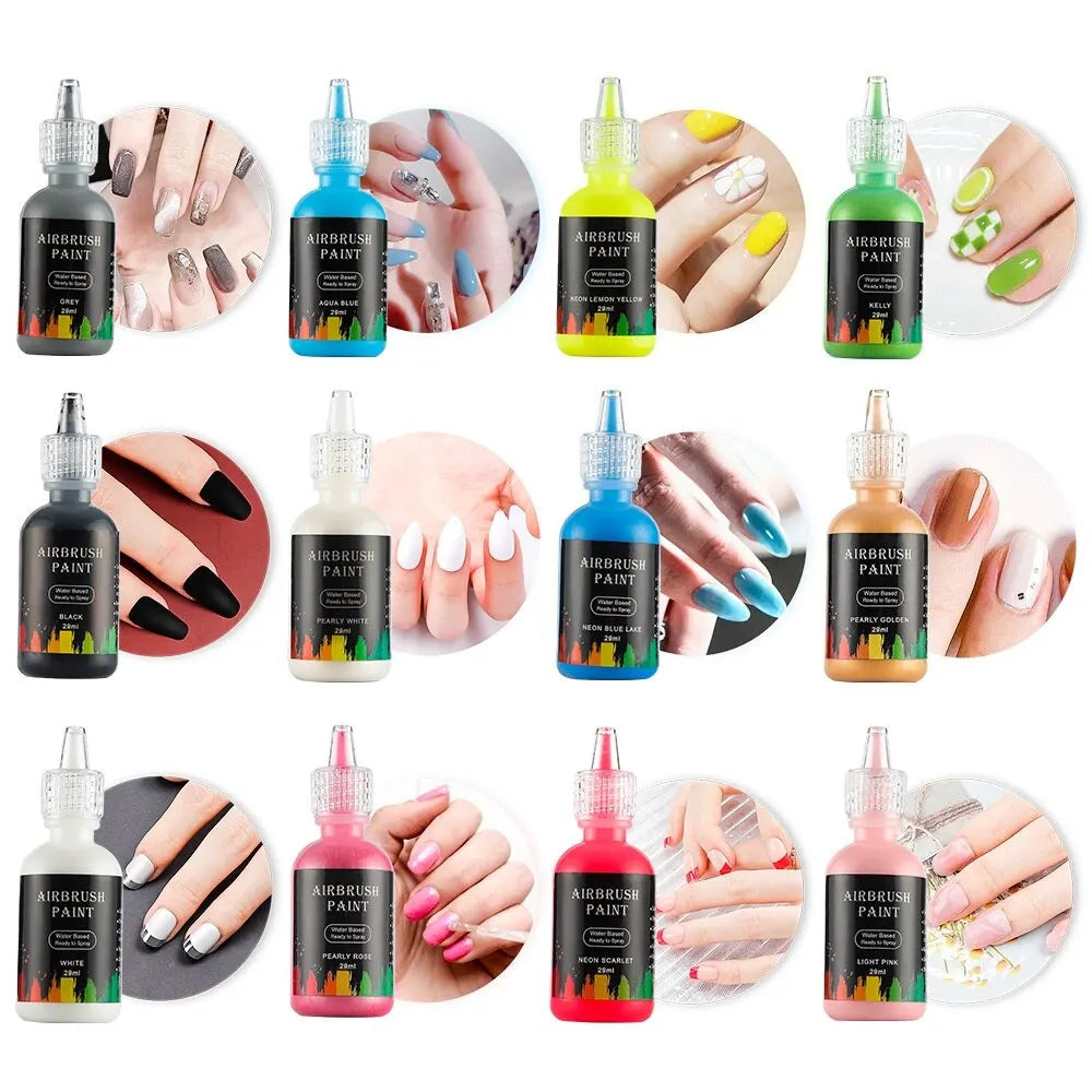 29ml DIY Airbrush Nail Art 6/12PCS Inks Acrylic Paint Ink Set Women Combo Pigments for Spray Art Nail Stencils Painting Tools